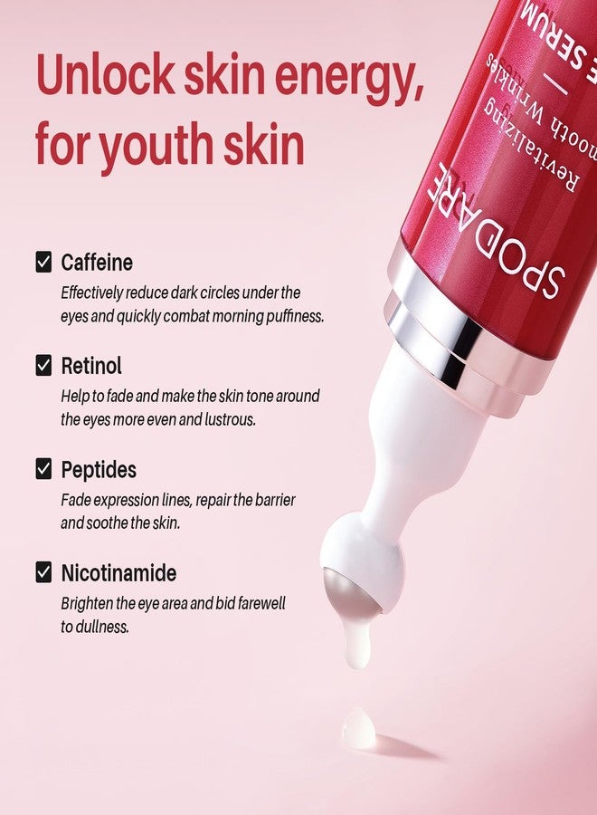 SPODARE Caffeine & Retinol Eye Serum for Dark Circles, Puffiness and Wrinkles, Under Eye Cream with Hyaluronic Acid, Niacinamide & Peptides, Roller Serum with 360°Massage Ball - 0.5 fl. oz - Image 5